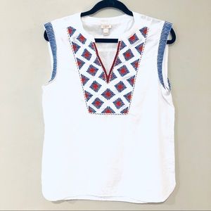J Crew Factory Embroidered & Beaded V Neck Top